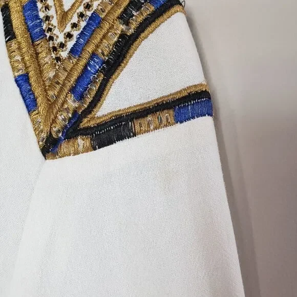 Del Lago Medium NWT Beige Long Sleeve Boho Beaded Embroidered Cropped Jacket - Picture 10 of 15